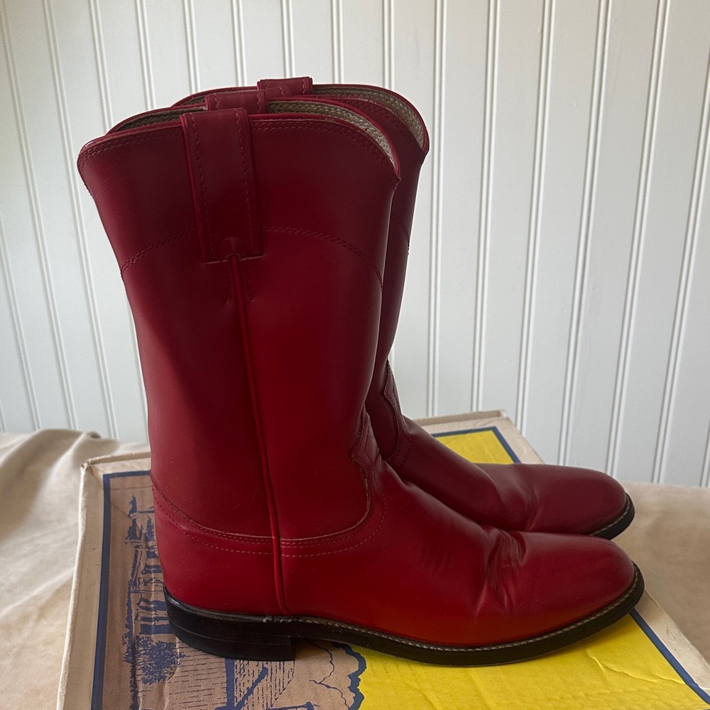 Justin Red Leather Women's Boots - Picture 2 of 7
